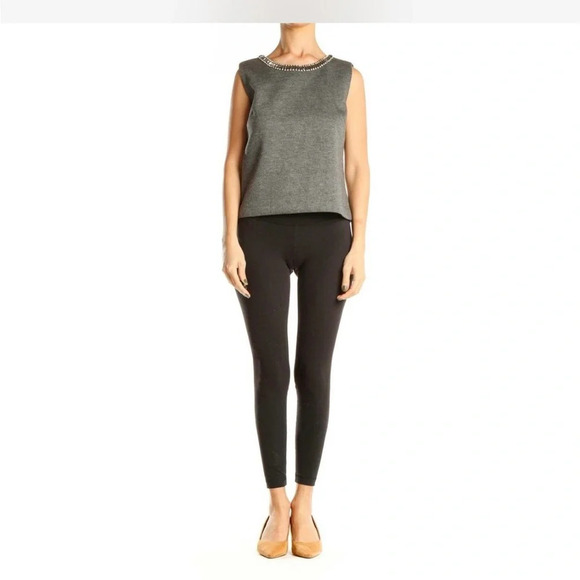 NWT Cynthia Rowley gray ponte knit Chic top with Rhinestone detailing at neck. - Picture 3 of 12